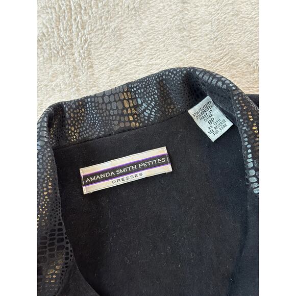 Vintage Amanda Smith Petites Women’s 8P Black Blazer Jacket Snake Skin Trim - Picture 7 of 8